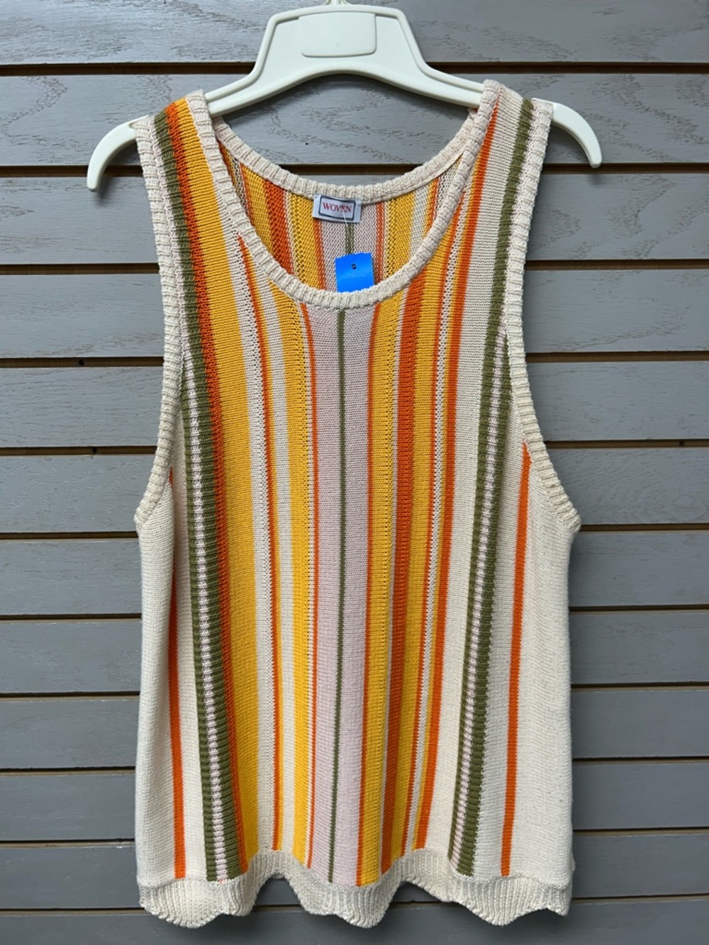 Wolven Striped Knit Tank in Yellow, Orange & Cream